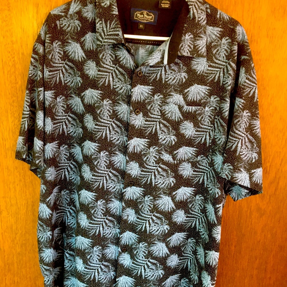 Nat Nast men’s button down blue/black  XL SS shirt